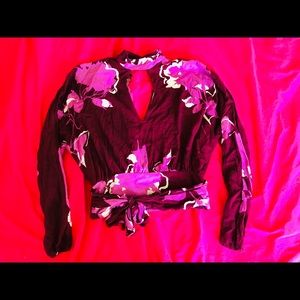 Free People Purple Floral Top with Keyhole Design in Front